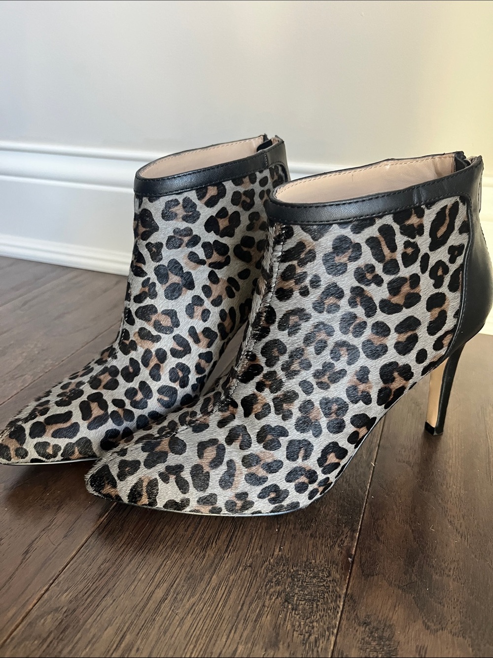 Leopard Ankle Stiletto Booties (Fine Leather Upper) - Women's